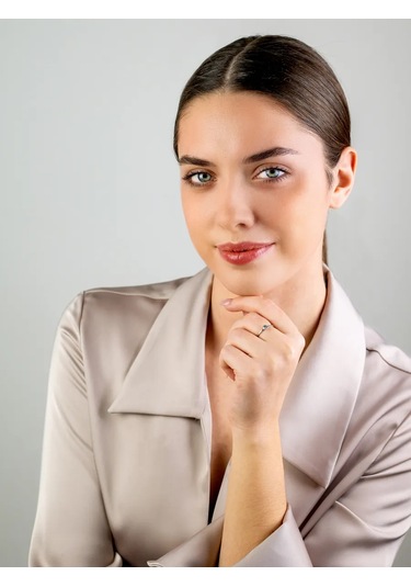 Torgovyj Dom Uvelir Holding 925 Ayar Gümüş Taşlı Nazik Nişan Yüzüğü 322341907 Gri