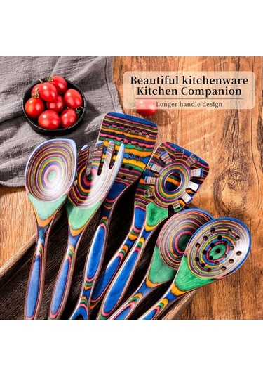 Ulzyvf Yemek Yapışmaz Pişirme Seti, Pakkawood Ahşap Mutfak Kaşıkları, 7 Parçalı Dayanıklı Pişirme Aletleri, Isıya Dayanıklı Ev Eşyaları, Esansiyel Mutfak Gereçleri