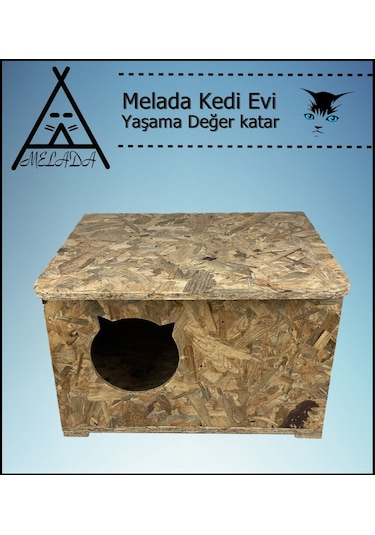 Melada Kedi Evi Dış Ortam Uygun Ahşap Kedi Evi Osb 50x45x34 Cm