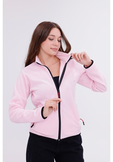 Monox Kadın Slim Fit Tam Fermuarlı Polar Ceket Pembe