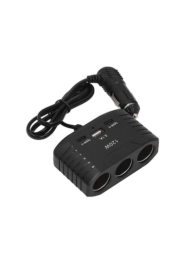 3 Lü Çakmak Soketi 120w Çakmaklık Çoğaltıcı 2 Usb 1 Type-c Araç Şarj Cihazı Çakmak Çoklayıcı
