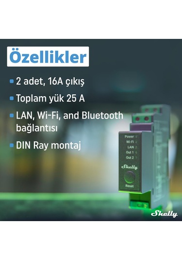 Shelly Pro 2 Dın Ray 2 Kanal Akıllı Röle