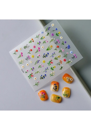 Flybuy 1 Adet 5d Kabartmalı Çiçek Tırnak Sanat Çıkartmalar, Renkli & Kendinden Yapışkanlı Ts3802