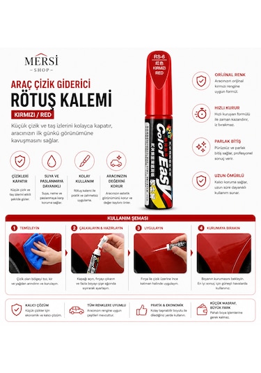 Araç Çizik Giderici Rötuş Kalemi Siyah Oto Boya Tamir Kalemi Kırmızı