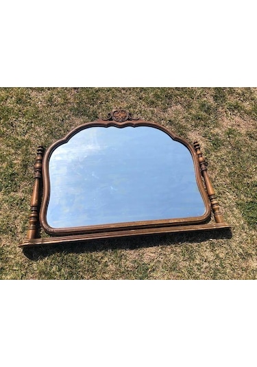 Vintage Oymalı Şifoniyer Aynası 100x85 cm - Dekoratif Standlı Ayn Kahverengi
