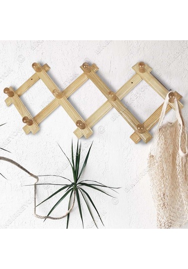 Askılık Ahşap Askı Akordiyon Askı 10 Topuzlu Duvar Askısı De165 Açık Kahve-De165-2