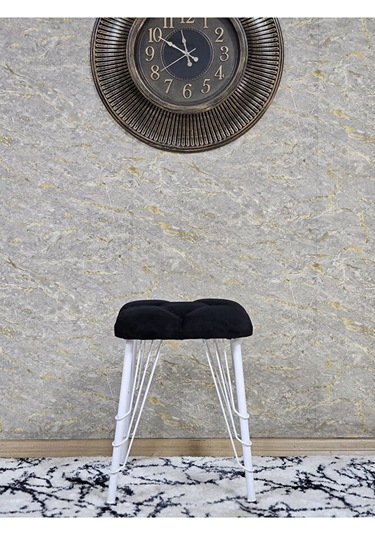 Kare Beyaz Boyalı Telli Ayaklı Tabure - Oturak - Bar Taburesi - A Çok Renkli