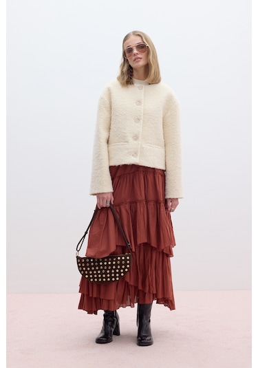 Katlı Boho Vual Etek Kiremit Kiremit