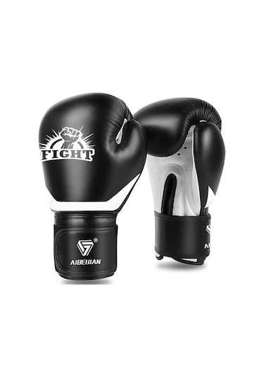 Moveevo Erkekler İçin Boks Savaş Dövüş Sandalye Korumalı Eldiveni - Bantlı, 8oz, Siyah, Kaliteli Deri Ve Şok Emici Thick Pad Siyah