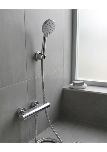 Krem Duş Başlığı Seti 4 Kademeli El Duşu Spiral Hortumlu Banyo Seti Beyaz