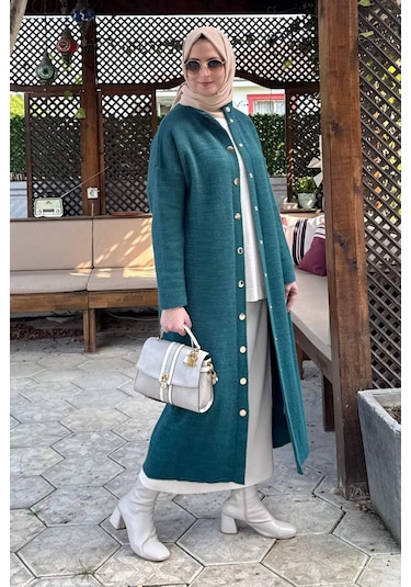 Rabia Şamlı Yakut Angora Triko Kap Zümrüt Çok Renkli