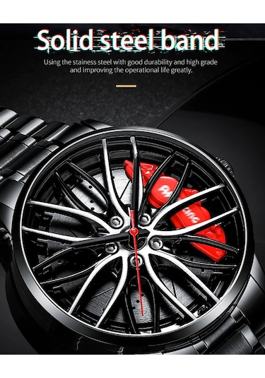 Erkekler İçin Araba Saatleri, Su Geçirmez Paslanmaz Çelik Japon Kuvars Kol Saati, Araba Jantı Tasarımı İle Spor Erkek Saatleri Çok Renkli