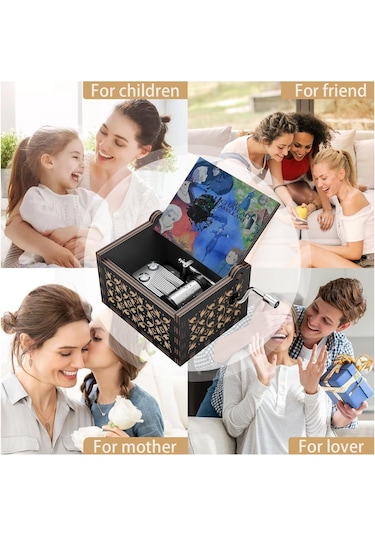 Tenfowee "el Yapımı Howl'un Yürüyen Şatosu Müzik Kutusu - Merry Go Round Melodisi İle Ahşap Kollu Müzik Kutusu Siyah Şato " Siyah 1