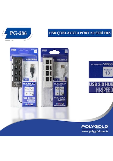Poly Gold Pg 286 Usb Hub Çoklayıcı 4 Port 2.0 Seri Hız Açma Kapam