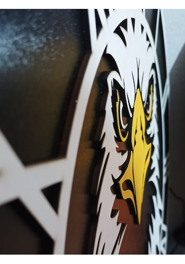 Kartal Temalı Beşiktaş Duvar Saati Dekoratif Taraftar Saati Ahşap - Siyah
