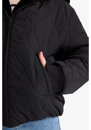 Defacto Kız Çocuk Çift Taraflı Kapüşonlu Mont C5493a825aubk27 Siyah