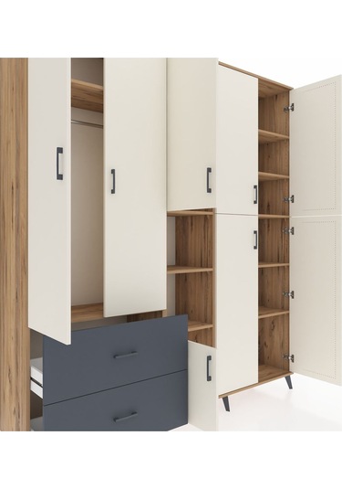 Hyperion Dolap 12 Raflı 2 Çekmeceli Tek Askılı 220x44x243 Çam-aytaşı/antrasit Aytası/antrasıt