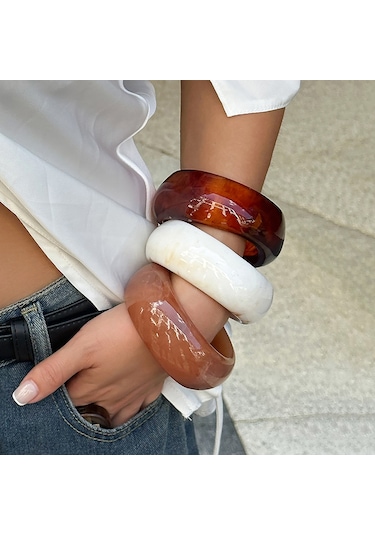 Abartılı İns Tarzı Yarı Saydam Renkli Geniş Bilezik Bilezik Kadınlar İçin Kişiselleştirilmiş Tasarım Solmayan Bilezik Diğer