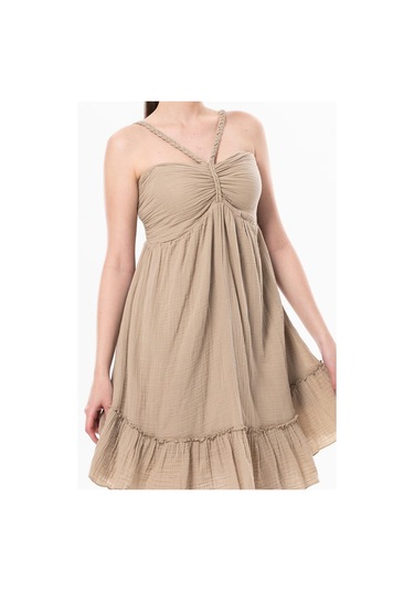 Alanya Boyundan Bağlamalı Kısa Yazlık Müslin Elbise Vizon Vzn-vizon Vizon