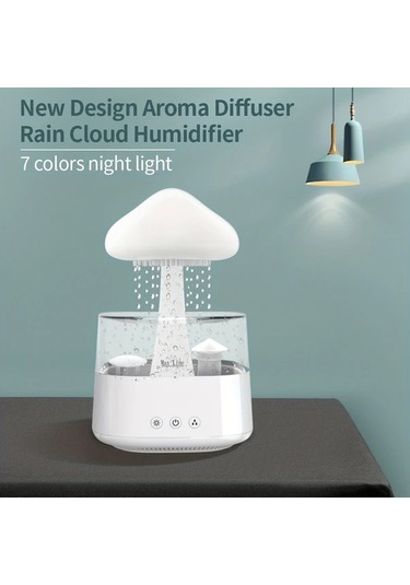 Motion003 7 Renk Degisen Led Gece Isikli Uzaktan Kumanda Beyaz Gurlutu Yagmur Nemlendirici Aromaterapi Makinesi