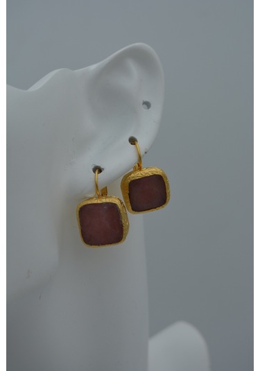 Stoneage Pembe Kuvars El Yapimi Küpe Altın