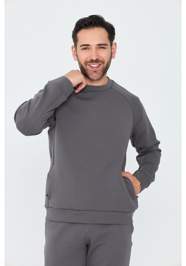 White Stone Koyu Gri Pamuklu Erkek Basic Sweatshirt K.grey
