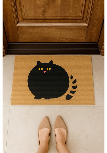 Kedili Paspas Kapı Önü Paspası Kitty Doormat Kapı Önü Kaymaz Paspas Toz Nem Alıcı Kapı Paspas Açıkkahverengi - Bej