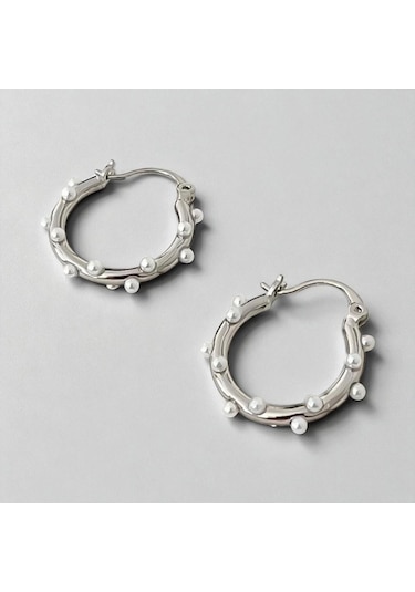 İncili Vintage Kadın Çelik Küpe Gümüş Renk Çelik