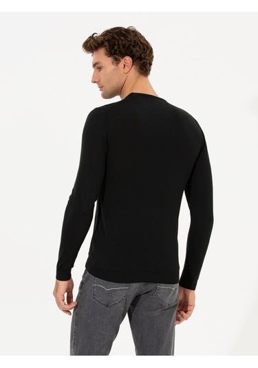 Cacharel Siyah Slim Fit Bisiklet Yaka Basic Triko Kazak