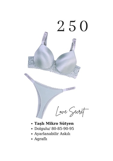 Murays Kadın 3lü Taşlı Mikro Sütyen Takım Gri/kırmızı/pembe