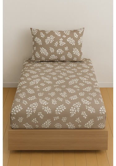 Tek Kişilik Desenli Lastikli Çarşaf Seti 100x200 Cm + 1 Yastık Kılıfı 50x70 Kahve