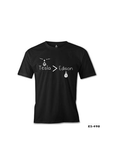 Tesla & Edison Baskılı Siyah Erkek Tshirt 001