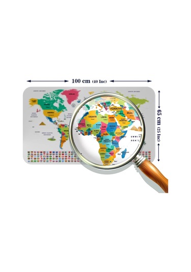 Türkçe Ülke Bayrak Lı Eğitici Başkent Detaylı Atlası Dünya Haritası Duvar Sticker -60x105-3860 Renkli