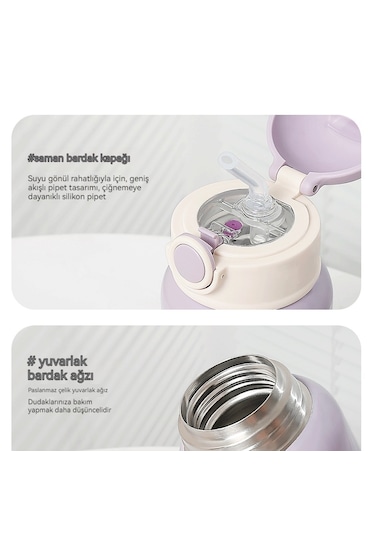 304 Paslanmaz Çelik Çocuk Sevimli Termos Bardağı-mavi