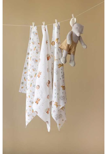 Çok Amaçlı Müslin Örtü & Battaniye 3'lü Set Pamuk Oeko-teks Sertifikalı 80x80 Cm Beyaz