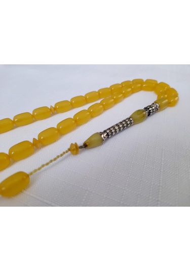 Ali Küçük İmzalı Gümüş İmame Sıkma Kehribar Tesbih Ölçü 7.5x12