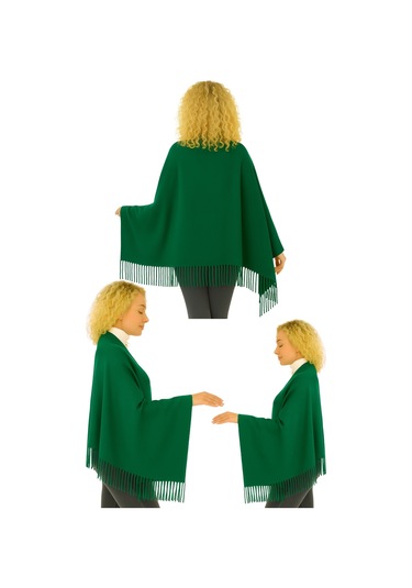 1 Adet Kadın Büyük Bedene Uygun Ekstra Yumuşak Dokulu Püskül Detaylı Kışlık Atkı Omuz Şalı Açık Yeşil