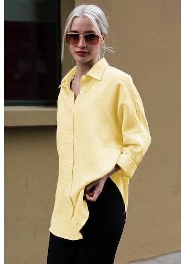 Madmext Sarı Muslin Kumaş Basic Kadın Gömlek Mg1660 Sarı