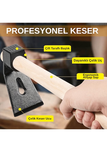 500 Gr Çelik Keser Dayanıklı Çift Yönlü Ahşap Saplı Ergonomik