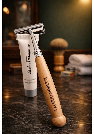 Valerio Moretti Ahşap Saplı Klasik Tıraş Bıçağı + Shaving Gel 15 Ml