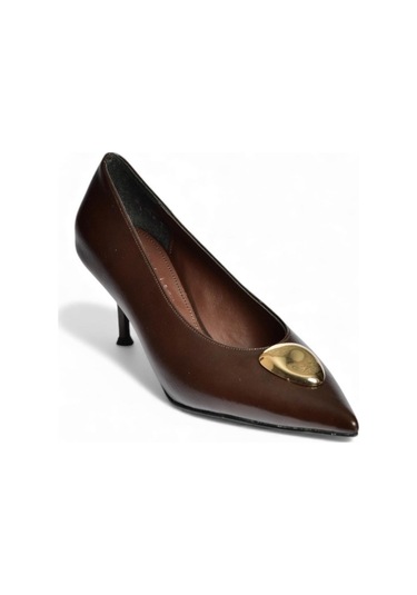 V820621760 Kahverengi Rustik İnce Topuklu Sivri Burun Kadın Ayakkabı Kahverengi