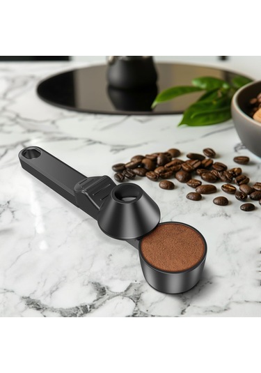 Ximistore9 Kahve Filtre Huni Ve Kaşık Seti, Yeniden Kullanılabilir K-kapsüllere Doluşturmak İçin, Taşaklı Tutma Deliği, Sızıntı Yok, Siyah Abs Malzeme Siyah