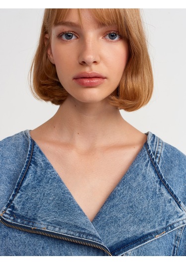 Dilvin Sıfır Yaka Motorcu Mont Mavi