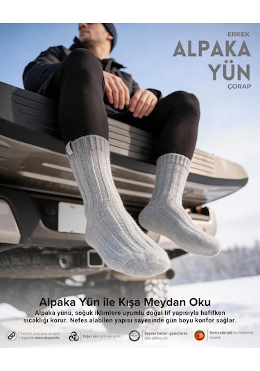 Bolero Nordsox E31 Erkek Alpaka Yün Soket Çorap 41-45 Açık Gri