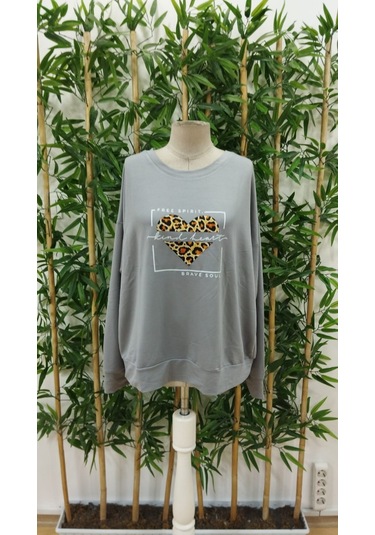 Reka Moda Kadın Uzun Kollu Bisiklet Yaka Desenli Viskon Iki Iplik Bluz Gri