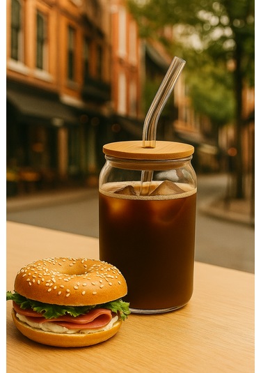 Bambu Kapaklı Pipetli Borosilikat Sunum Bardağı 600 Ml Isıya Dayanıklı, Şık Ve Fonksiyonel Tasarım Cam - Şeffaf