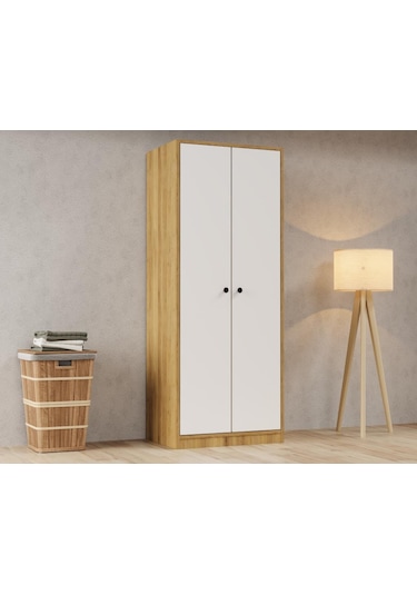 Kuzey Life Rami 2 Kapaklı 5 Raflı Askılı Gardırop 52cm Derinlik
