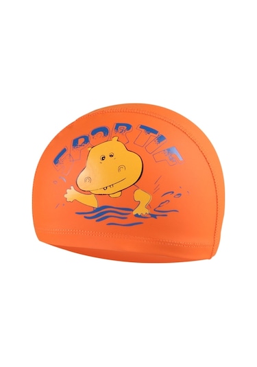 Çocuk Karikatür Hippo Desen Pu Kaplamalı Su Geçirmez Yüzme Şapkası, Desen Rastgele Teslimat Turuncu