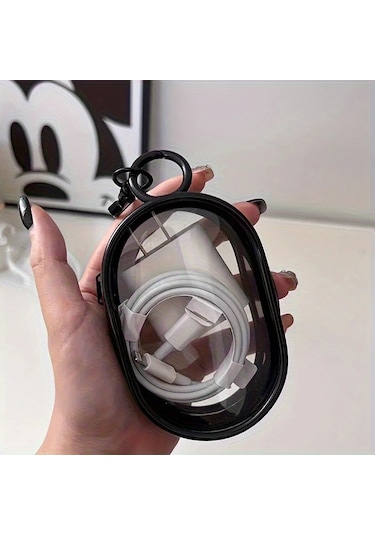 Hightower Siyah Şeffaf Kablo Saklama Kutusu, Seyahat İçin Taşınabilir Şarj Ve Kulaklık Düzenleyici