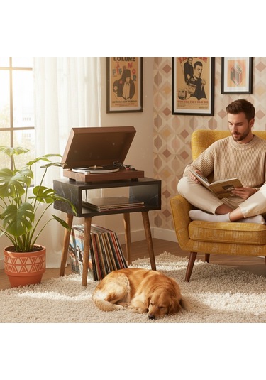 Royal Plak Ve Pikap Çalar Sehpası Siyah Mermer Desenli Royal Mermer